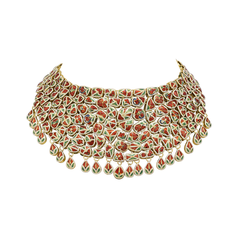 Regal Gold Choker Polki Cluster with Uncut Diamonds & Pear-Shaped Drops